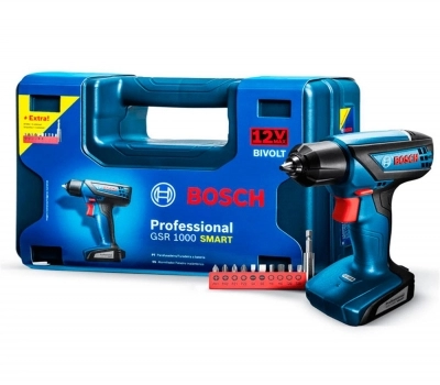 Parafusadeira/Furadeira Bosch GSR 1000 Smart com Maleta e 10 Acessórios - 12v Leilão Parafusadeira/Furadeira Bosch GSR 1000 Smart com Maleta e 10 Acessórios - 12v