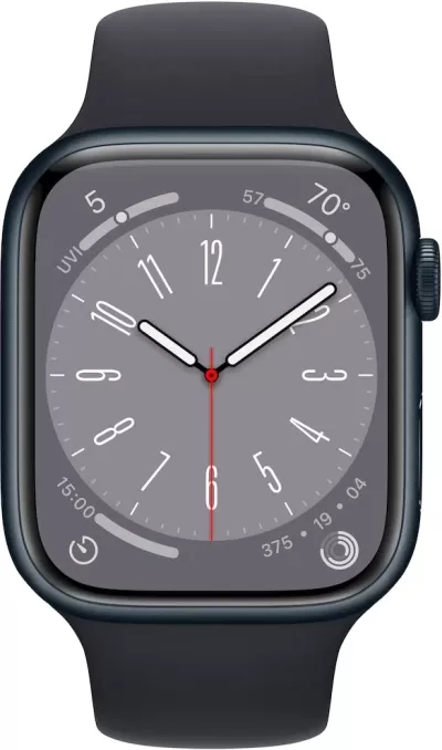 Imagem 44405 Apple Watch Series 8 GPS • Caixa meia-noite de alumínio – 45 mm • Pulseira esportiva meia-noite – Padrão