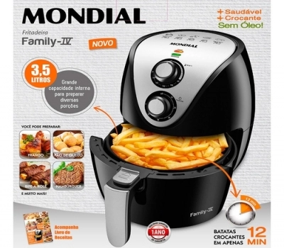 Fritadeira Elétrica Sem Óleo Air Fryer Mondial AF-30 Family IV 3,5L Preta com Timer Leilão Fritadeira Elétrica Sem Óleo Air Fryer Mondial AF-30 Family IV 3,5L Preta com Timer