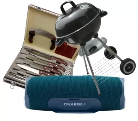 Kit Churrasco + Churrasqueira A Bafo + Caixa de Som Bluetooth